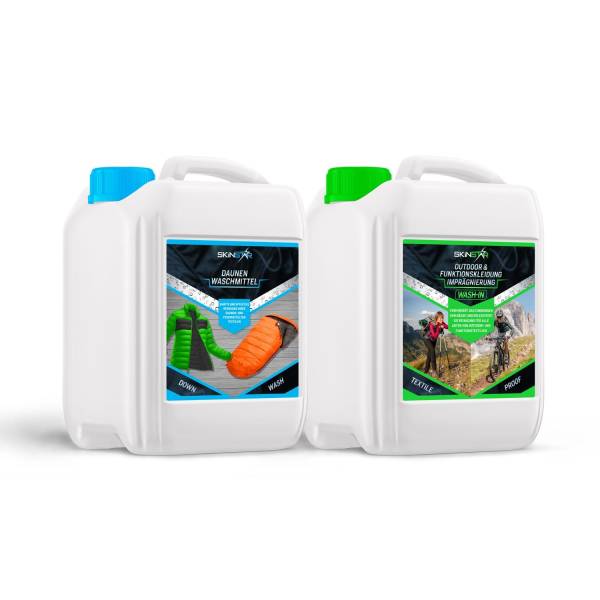 SkinStar Daunenwaschmittel Spezial Waschpflege + Wash-In Imprägnierung Doppelpack je 2,5L